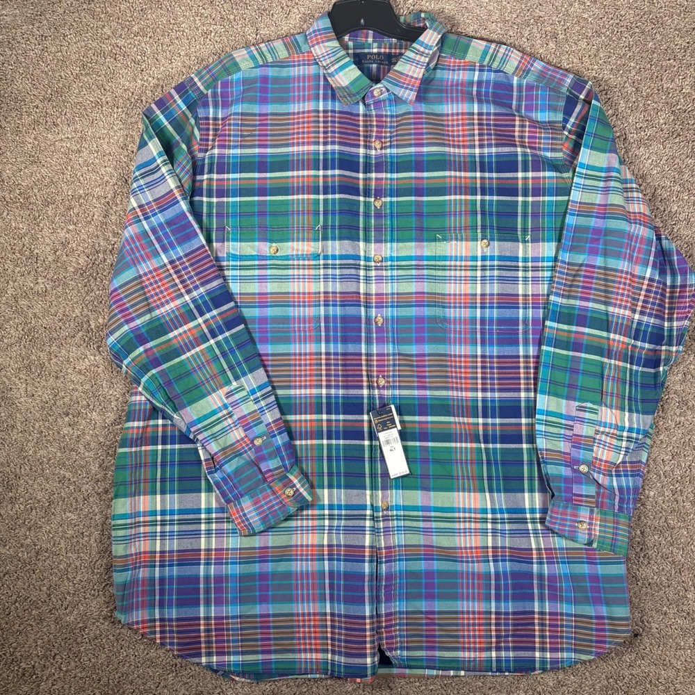 Polo Ralph Lauren Mens 4LT Plaid Button Down Shirt Magenta Multi Madras Cotton